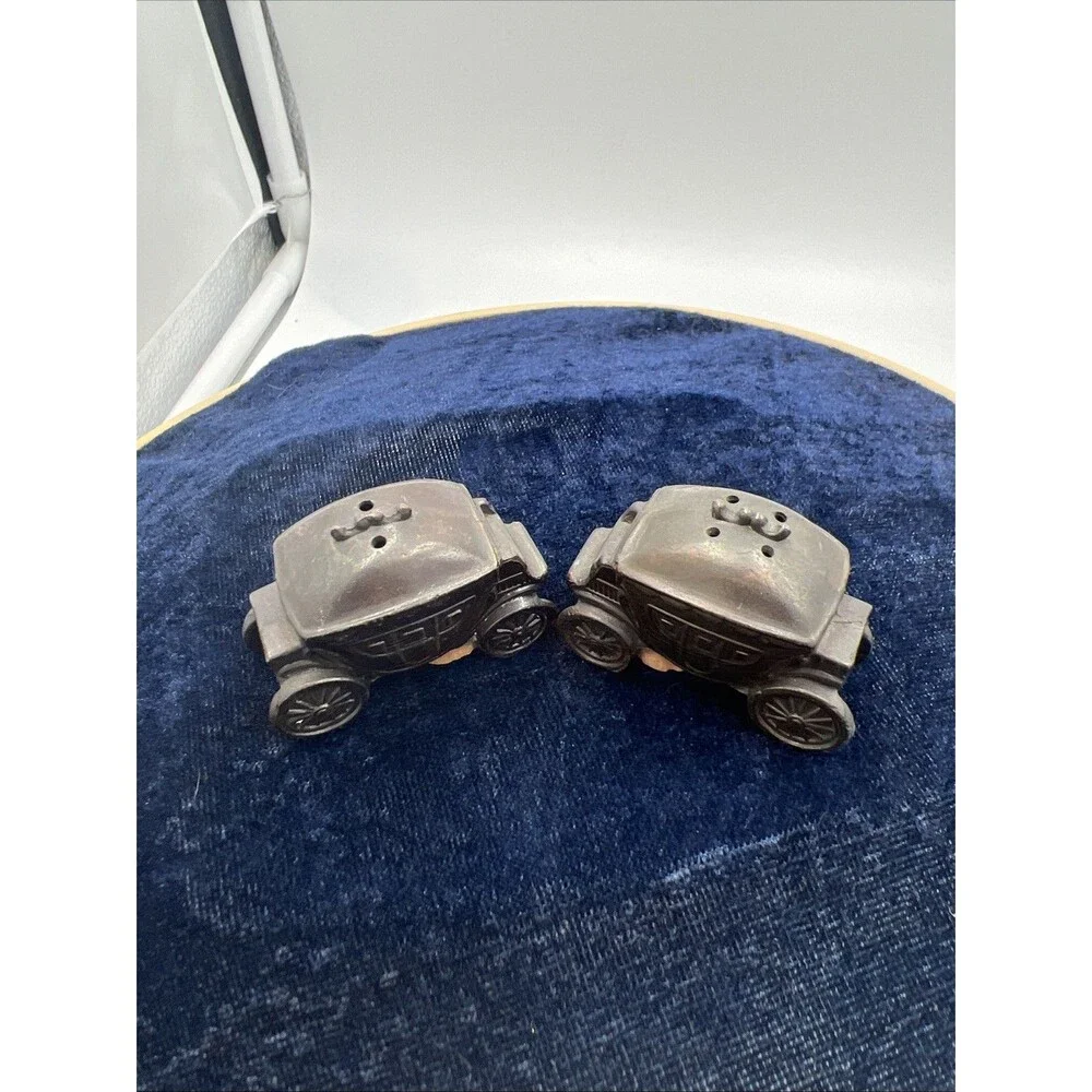 Vintage Japan Stage Coach - Die Cast Metal Salt & Pepper Shakers Cork Stoppers